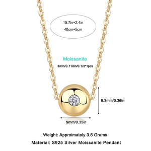 Detail view of S925 sterling silver moissanite necklace with dimensions and weight specs