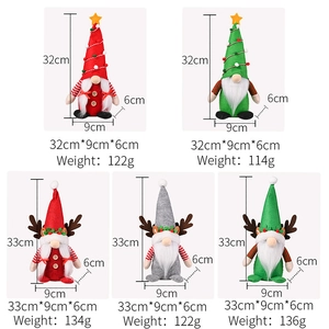 Detailed size chart showing plush Christmas gnome dimensions and weight specifications