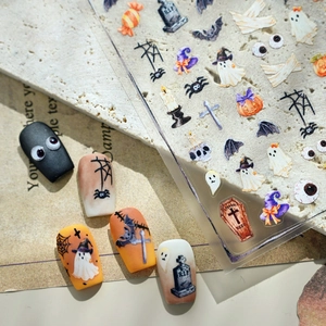 Halloween Nail Art Stickers Ultra Thin Adhesive Decals Ghost Pumpkin Bat For DIY Manicure Festive Horror Party Decor