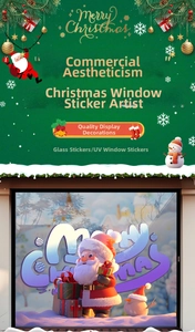 3D Santa Claus and snowman static window decals for festive glass door decoration