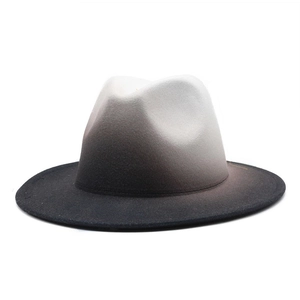 Top view of a wool fedora hat featuring a stylish black and white gradient transition