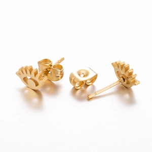 Minimalist gold evil eye stud earrings for women with detailed radial eyelash design