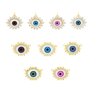 Dainty evil eye charm pendant set gold plated micro pave zirconia resin DIY jewelry making.