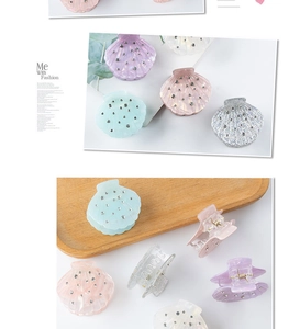 Détails des pinces à cheveux en acrylique en forme de coquillage avec strass brillants