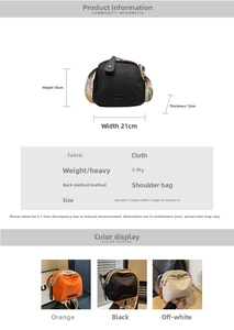 Detailed dimension guide and size chart for the canvas shell crossbody shoulder bag