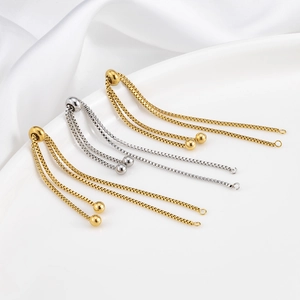 Adjustable stainless steel box chain bracelets with slider beads in gold and silver colors
