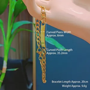 Gold stainless steel curved bar Cuban chain bracelet with lobster clasp for unisex wear