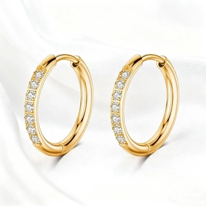 Stainless Steel Hoop Earrings Micro Inlaid Zircon Round Huggie Earrings Elegant Fashion Jewelry For Women