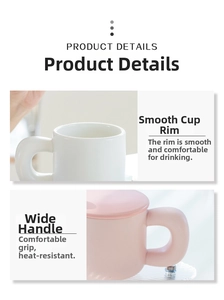 Close-up of smooth rim and wide heat-resistant handle of the ceramic mug