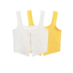 Women Square Neck Knit Tank Top Polyester Hook And Eye Closure Solid Color Crop Cami Top Chic Sleeveless Vest