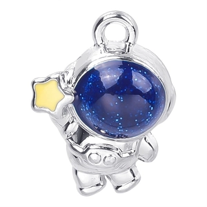 Silver astronaut pendant with blue glitter helmet and yellow star on white background