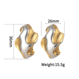 Irregular textured geometric earrings in mixed gold and silver finish 36mm x 26mm