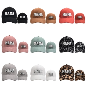 Corduroy baseball caps with MAMA and MINI embroidery for parents and kids in various colors