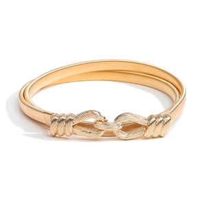 Elastic gold waist belt for dresses with double-strand metallic hook buckle and shiny finish