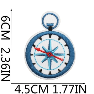 Detailed view of compass embroidery patch with dimensions showing 6cm height and 4.5cm width