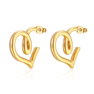 Minimalist 18K gold plated stainless steel heart earrings with hollow geometric design