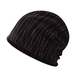 Women Knitted Beanie Hat Glitter Gold Thread Wave Pattern Cotton Blend Windproof Winter Pullover Cap Shiny