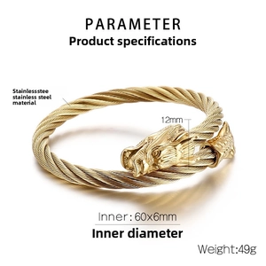 Détail du bracelet dragon en acier inoxydable plaqué or 18k avec dimensions précises