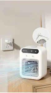 Mini air cooler for pets featuring USB charging port and adjustable air vents detail