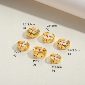 Set of six adjustable gold croissant rings with precise size and weight measurements
