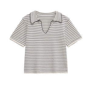 Haut Polo À Rayures En Tricot À Manches Courtes Et Pantalon Large Femme Tenue Décontractée Polyester Texturé