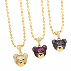 Hip Hop Pave Zirconia Bear Pendant Necklace Copper Gold Plated Animal Clavicle Chain For Women Girls Fashion Jewelry Gift