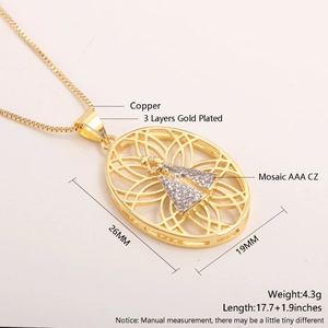 18k gold plated hollow oval Virgin Mary pendant necklace with sparkling AAA CZ stones