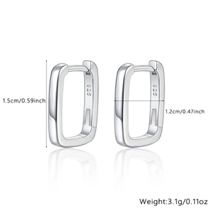 Detail showing 925 sterling silver stamp and dimensions on rectangular hoop earrings