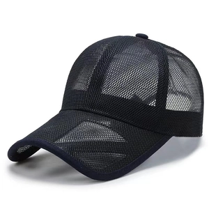 Cappellino da baseball unisex in rete nera traspirante con visiera curva per il sole estivo