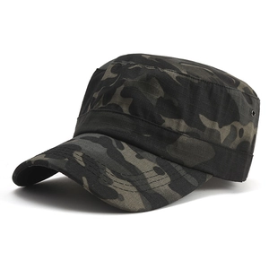 Men's dark camouflage flat top military cap with durable ripstop fabric and metal eyelets