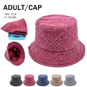 Bucket Hat Washed Cotton Distressed Vintage Star Cross Embroidery Sun Protection Wide Brim Casual For Women Men