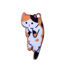 Cute cartoon calico cat alloy pendant charm with gold edges for DIY jewelry making