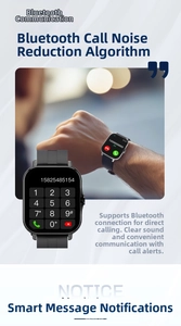 Detail of smart watch showing Bluetooth calling interface and noise reduction feature