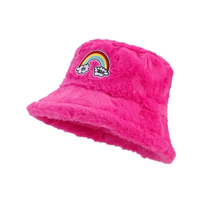 Chapeau bob en peluche rose avec broderie arc-en-ciel pour femme mode d'hiver chaud