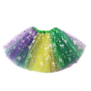 Colorful Mardi Gras sequin tutu skirt with purple green gold tulle and silver festive prints