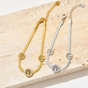 Tree Of Life Bracelet Stainless Steel Rhinestone Hollow Round Charms Snake Chain Fashion Jewelry Gift For Women