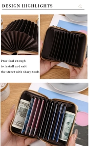 Detail view of the accordion card slots and inner compartments of the leopard wallet