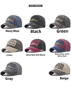 Collage of vintage washed cotton baseball caps with Texas cattle embroidery in eight colors