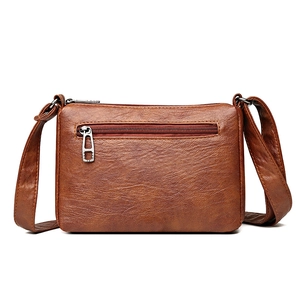 Brown soft leather crossbody shoulder bag for women with large capacity and zip pocket