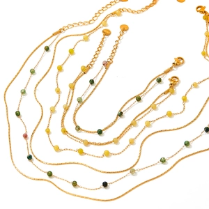 Stainless Steel Jewelry Set For Women Natural Stone Beads Gold Plated Necklace Bracelet Anklet Bohemian Elegant Style