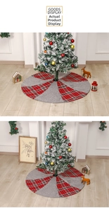 Detail of red plaid and gray felt patchwork Christmas tree skirt for holiday home decor