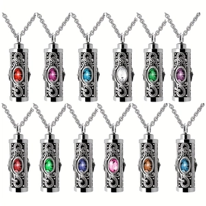 Cylinder Urn Necklace Stainless Steel Memorial Cremation Jewelry Vintage Engraved Birthstone Pendant