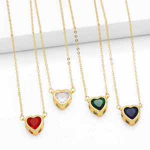 Simple Heart Pendant Necklace Gold Plated Copper Cubic Zirconia Elegant Fashion Clavicle Chain Jewelry For Women