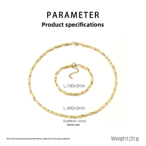 Polished gold-plated stainless steel twisted link necklace and bracelet set specifications