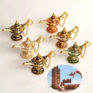 Collection of vintage Aladdin magic lamps in six colors with intricate gold patterns
