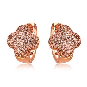 18K rose gold plated four-leaf clover hoop earrings with pavé-set cubic zirconia stones