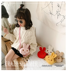 Kids plush rabbit crossbody bag with cute ear design and embroidery in five pastel colors