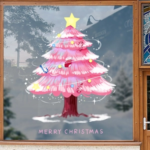 Rosa Weihnachtsbaum Fensteraufkleber mit Sternen und Festschmuck für die Feiertagsdeko