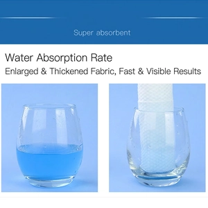 Extra thick disposable face towels showing high water absorption contrast on blue background