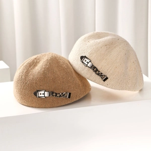Women Sequin Knit Beret Hat With Metal Chain Fashion Casual Adjustable Warm Autumn Winter Headwear